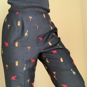 Peter Martin Black Silk Capri Pants Womens Size 8 Embroidered Safari Lightweight